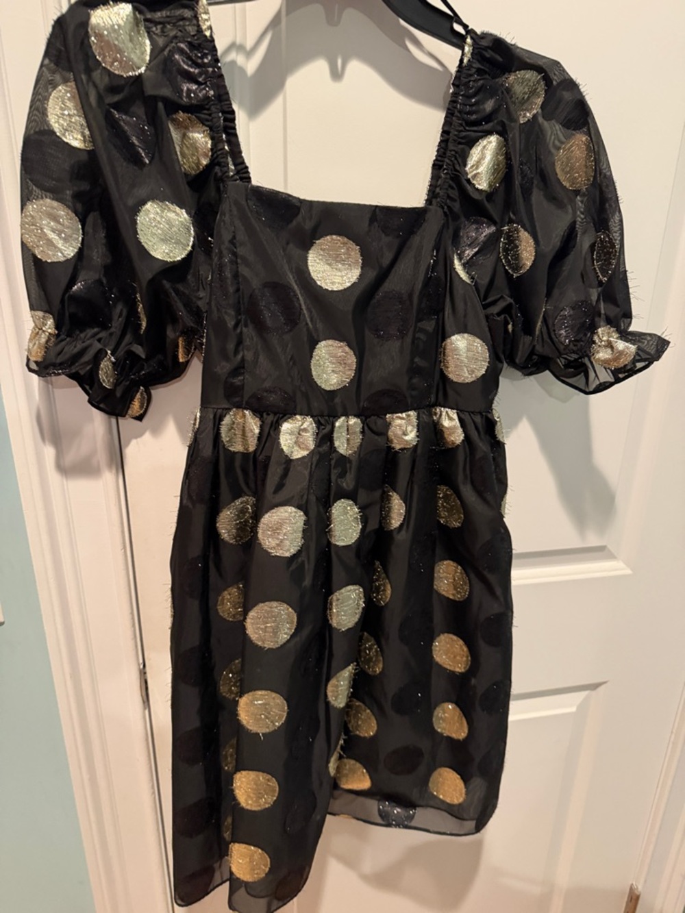English Factory Black Dress with Gold Polka Dots